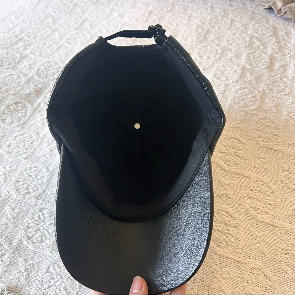 Black PU Leather Cap baseball hat adjustable NEW! Never worn OS